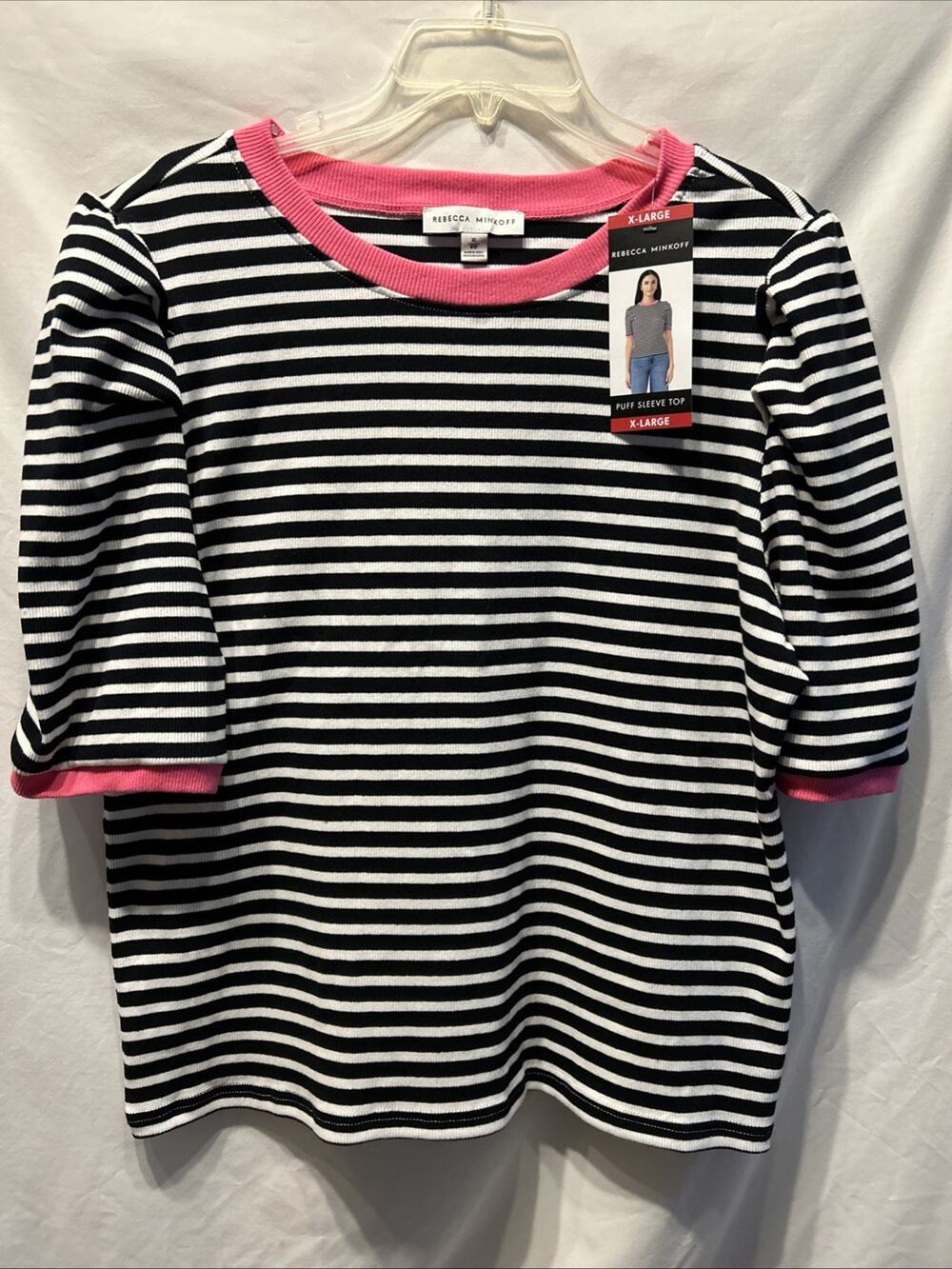 NWT Rebecca Minkoff Striped Puff Sleeve Top Women’s XL Preppy City